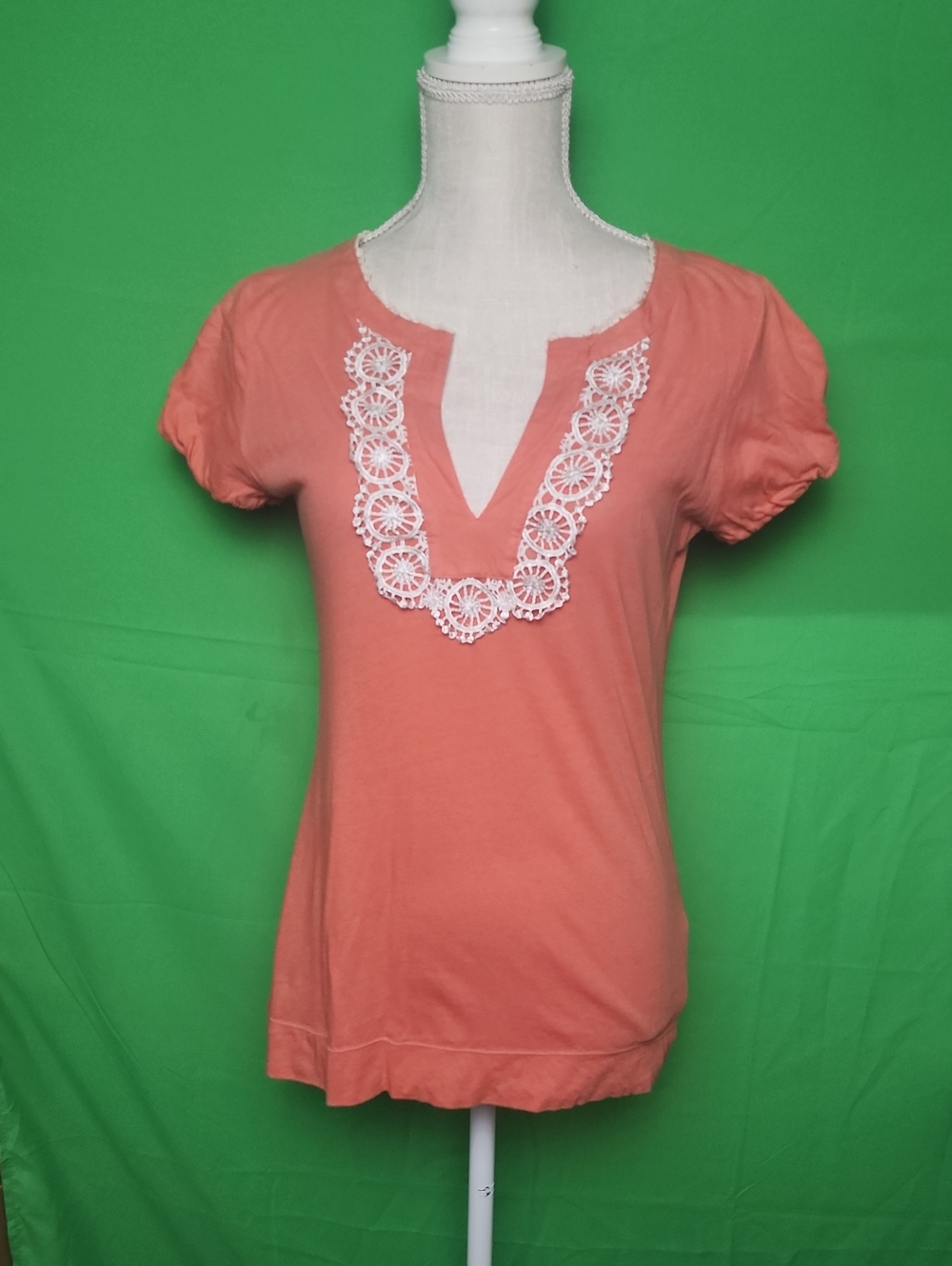 Little Yellow Button Urban Outfitters Orange Lace V-Neck Blouse Top Medium